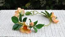 wedding photo - flower crown apricot wild roses and leaves fairy hairband garland flower girl festival bridsmaid fancy dress