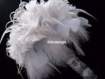wedding photo - WHISPER COUTURE Bridal Feather Bouquet RHINESTONES