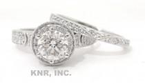 wedding photo - Diamond engagement ring and band 18K 1.67ct antique