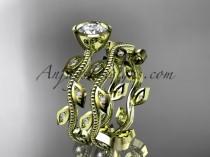 wedding photo -  14k yellow gold diamond leaf and vine wedding ring, engagement ring, engagement set ADLR213S