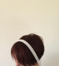 wedding photo - Bridal Headband, Ivory Lace Headband, Pearl Embroidered Lace Hairband, Bridal hair, Bridesmaid Headpiece, Beadwork, ReddApple