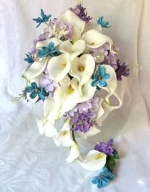 wedding photo - Calla lily wedding bouquet calla lily turquoise and lilac bridal bouquet calla lily bridal bouquet