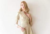 wedding photo - Maxi gold gown,  Maxi dress with slit, Long sleeves gold gown