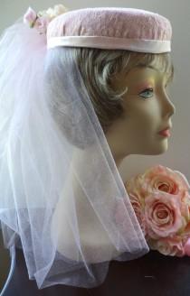 wedding photo - Hand Made Bridal Veil Pnk Pillbox Lace pillbox Pink Shimmer Tulle