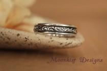 wedding photo - Wide Pattern Wedding Band in Sterling Silver - Smoke Swirl Pattern Commitment Ring, Promise Ring, or Wedding Ring