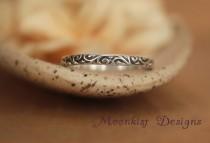 wedding photo - Delicate and Narrow Wedding Band in Sterling Silver - Sterling Pattern Band - Smoke Swirl Wedding Ring or Promise Ring