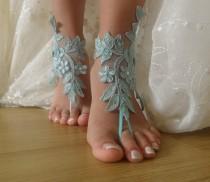 wedding photo - Blue Lace Barefoot Sandals, french lace, Bridal Lace Shoes , Foot jewelry,Wedding Shoes, Victorian Lace  Anklet , Belly Dance