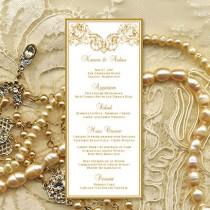 wedding photo - Printable Wedding Menu Template  "Vienna" in Gold Microsoft Word Editable Text Instant Download Order in Any Color DIY You Print