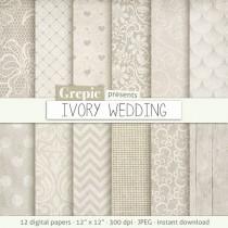 wedding photo - Wedding digital paper: "IVORY WEDDING" romantic ivory wedding bridal patterns for wedding invites, save the date cards, scrapbooking