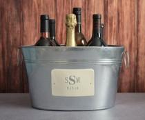 wedding photo - Personalized Wedding Gift - Large Champagne Beverage Tub with Silver Monogram