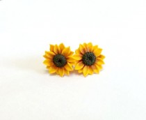 wedding photo -  Sunflower Stud Earrings, Summer Flower, Flower Earrings, Summer Jewelry. Yellow Flower Earrings