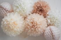 wedding photo - NEUTRALS set of 5 tissue paper pom poms