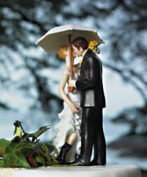 wedding photo - Showered with Love Bride and Groom Wedding Cake Topper Couple under Umbrella Romantic Porcelain Hand Painted Figurines