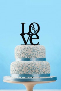wedding photo - Love Cake Topper Custom wedding cake topper, monogram initials cake topper, Uppercase Initials cake topper, Engagement cake topper-4506