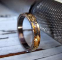 wedding photo - Mens Artisan Wedding Band Oxidized Sterling Silver with Yellow Gold 4mm Width Distressed Texture Wedding Ring or Commitment Ring