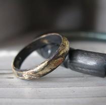 wedding photo - Rustic Gold and Oxidized Silver Mens Wedding Band 4mm Width Artisan Mens Wedding Ring or Commitment Ring
