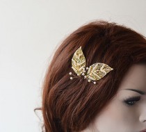 wedding photo -  Gold Leaf Hair Pin, Wedding Hair Pins, Gold Leaf Bridal Hair Comb, Wedding Accessories, Hair Accessories