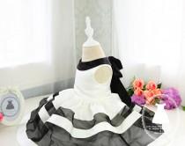 wedding photo - Basic Style Baby Party Dress with Black and White Stripes, Toddler Girl Dress, Newborn Girl Dress, PD041