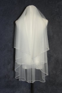 wedding photo - 2T bridal veil, hand-string pearl veil, elbow veil, white ivory veil, pearl + comb bridal veil, wedding headpiece