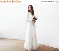 wedding photo - Ivory maxi tulle gown with long sleeves , Wedding maxi tulle gown