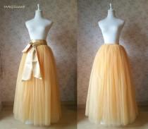 wedding photo - Full Floor Length Tulle Skirt. Apricot Bridesmaid Tutus. Full Tulle Skirt Wedding. Maxi Tulle Skirts. Custom Size Belt. Bridesmaid Dress