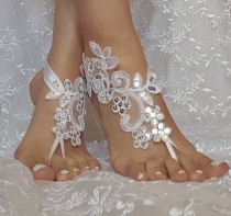 wedding photo - White or ivory bridal anklet, ivory or white Beach wedding barefoot sandals, ,bangle, wedding anklet, free ship, anklet, bridal, wedding