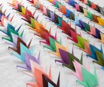 wedding photo - 100 Small Origami Cranes In 100 Different Rainbow Colors Origami Paper Cranes