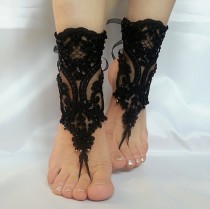 wedding photo -  Free ship Scaly Beaded Black french lace gothic barefoot sandals wedding prom party steampunk burlesque vampire bangle beach anklets bridal