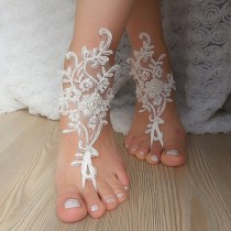 wedding photo -  Beach wedding barefoot sandals FREE SHIP embroidered sandals, ivory Barefoot , french lace sandals, wedding anklet,