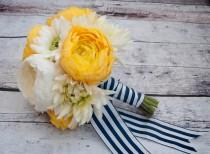 wedding photo - Wedding Bouquet - Yellow and White Ranunculus Daisy and Mum Bouquet