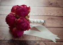 wedding photo - Fuchsia Pink Peony Wedding Bouquet - Peony Bud Bouquet