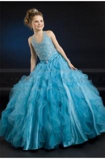 wedding photo -  A line Halter Beading Ruched Waistband Organza Girl Pageant Dress
