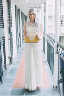 wedding photo - Mustard Bridal Fold Over Clutch - Linen and Lace Foldover Bag - Vintage Lace Doily Purse