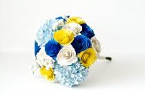 wedding photo - Bridesmaid or Bridal Bouquet with Hydrangeas, Roses, Brunia Berries made from Book Pages - IN YOUR COLORS - Alternative Wedding Flowers