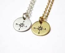 wedding photo -  Compass Necklace, 24k Gold Plated, Silver plated, Or Sterling silver Compass Necklace, Direction, Lucky Charm, Graduation Gift, Gift Idea