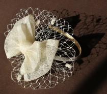 wedding photo - Flowergirl headpiece, ivory fascinator, large bow headband, winter fascinator