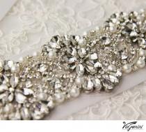 wedding photo - Swarovsky Crystal applique, rhinestone applique, wedding sash applique, beaded crystal applique, DIY wedding sash 15" long
