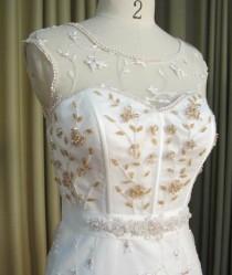 wedding photo - Illusion Neckline Rose Gold Embroidered Wedding Dress