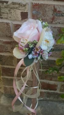 wedding photo - Flower Girl Wand Blush Pink Rose Ivory sparkle