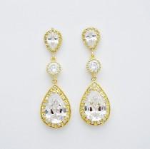 wedding photo - Bridal Earrings Gold Wedding Earrings Pear Cut Gold Crystal Cubic Zirconia Drops Gold Bridal Jewelry, Evana