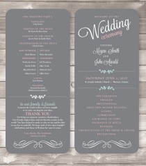 wedding photo - PRINTED Wedding Programs - 4x9 inches Soft Gray - Style P2