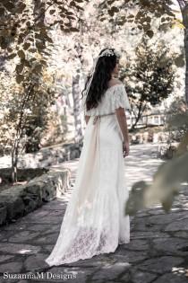 wedding photo - Bohemian Long Bridal Dress Ivory Lace Wedding Dress Boho Long Dress - Handmade by SuzannaM