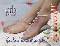 wedding photo -  Barefoot sandals, Anchor Amour, foot jewelry, footless, beach, pearls, beaded, nautical 