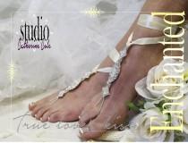 wedding photo -  Barefoot Sandals, Enchanted, footless, foot jewelry, beach, wedding, rhinestone, silver ivory | SJ3