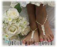 wedding photo -  Barefoot sandals, pearl, beaded, crochet, beach, wedding, Petite Pearl cream | BF4