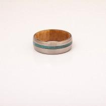 wedding photo - titanium wood ring turquoise mens ring olive wood ring band