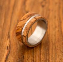 wedding photo - olive wood ring titanium ring band mens ring