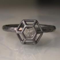 wedding photo - Rough Diamond Engagement Ring - Caged Diamond in Recycled Sterling Silver