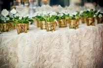wedding photo - WHITE ROSETTE TABLECLOTH, Select Your Size, Rosette Wedding Tablecloth, Table Overlay, Cake Table, Table Runner