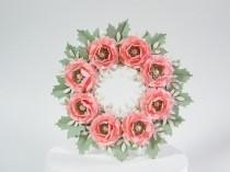 wedding photo - Paper Rose and Leaf  Wreath Wedding Cake Topper